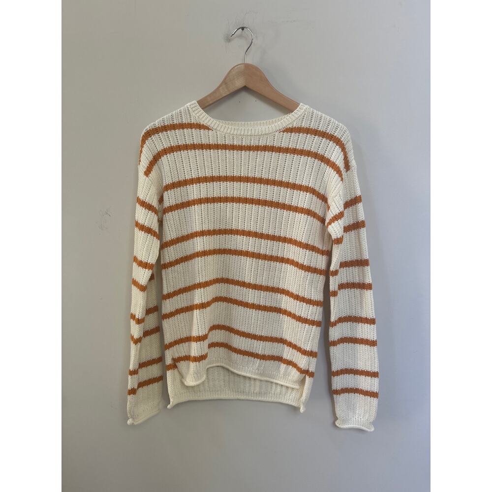 Able Suzanne Striped Sweater Cream Yellow Cotton Blend Long Sleeve Modern Preppy